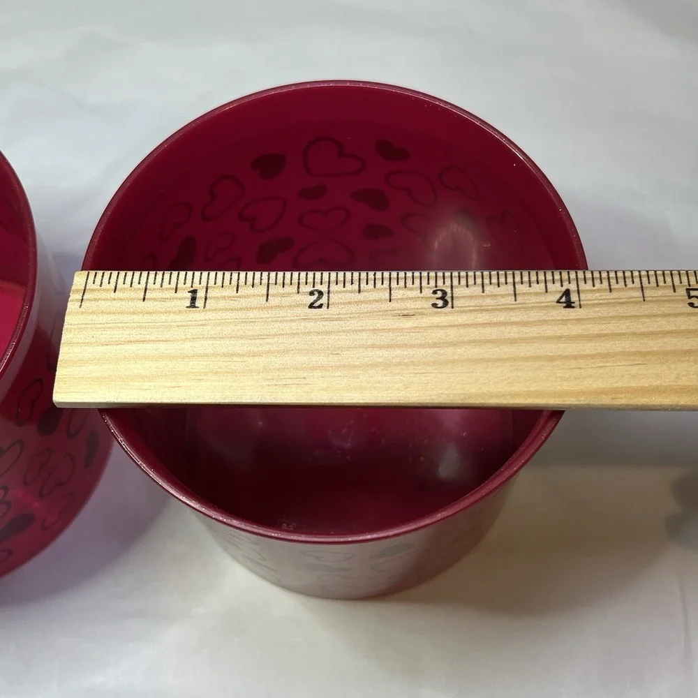 Tupperware Set of 2 Valentine Sparkly Red w/Printed Hearts 4623b-1 No Lids‎